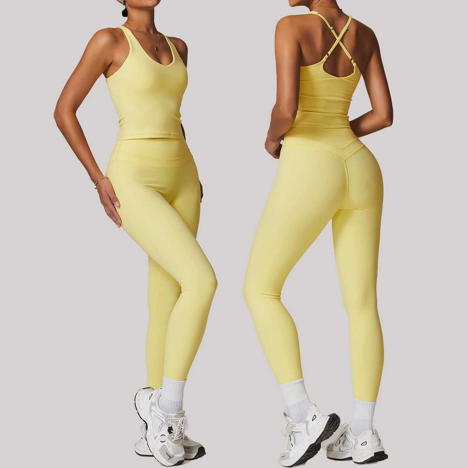 Stretch High Waist Yoga Suit Sharpened Skinny Back Breathable Fitness Clothing Outdoor Running Fitness Solid Color SportswearXJ250109