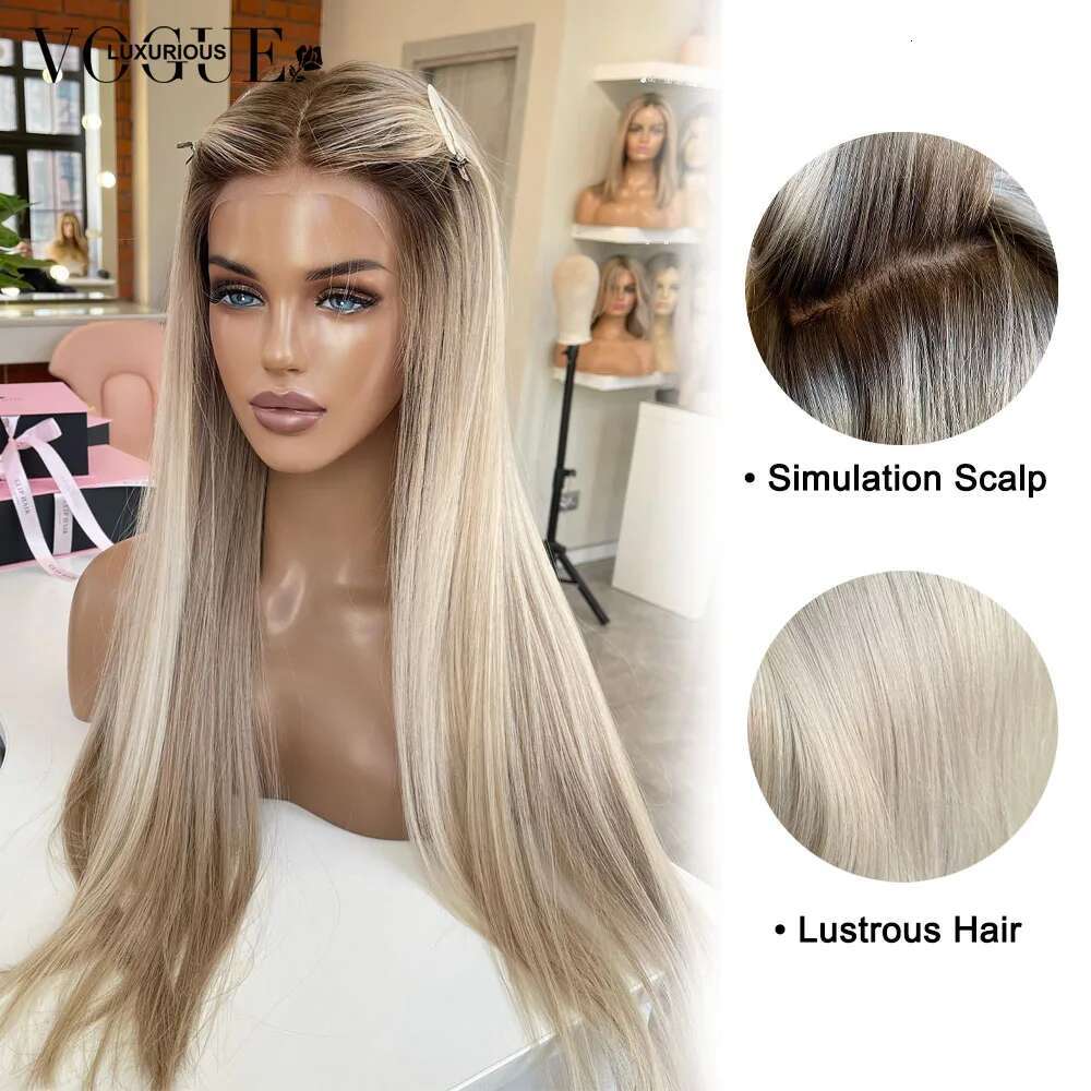 Cream Straight 100% Real Human Ash Blonde 200% Density Salon Hair Coloring 13x6 Lace Front Wig For Women