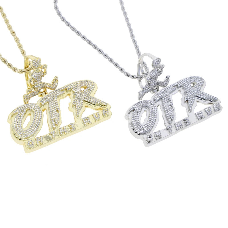 OTR Letters Pendant Necklace Iced Out Bling CZ Stones Men Charms Fashion Jewelry 250109
