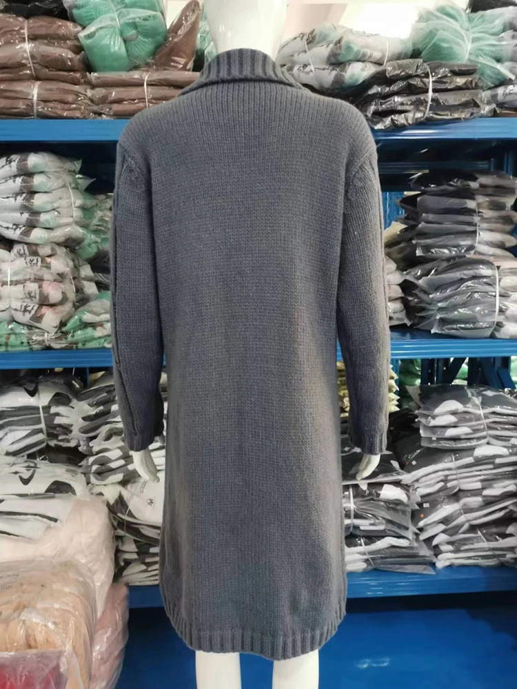 Oversized S-5XL Women Loose Knitted Sweaters Autumn Winter Thick Long Sleeve Pocket Button Knitted Long Cardigan Coats 250106