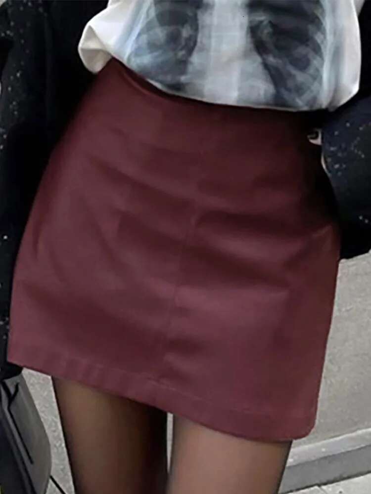 Fashion Solid PU Leather Mini For Women Autumn High Waist A E Short Skirts Female Vintage Christmas Red Lady Chic Skirt