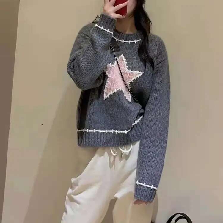 Korean Fashion Star Green Long Sleeve Sweater For Autumn/Winter New Round Neck Loose Casual Knitted Pullover Women Tops