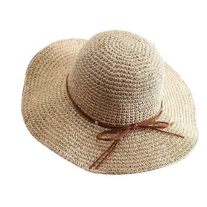Beach hats Adts Fem Sunscreen Cap Simple Wen Straw Hats Summer Sun Hats for Wen Lady Folding Bow Travel Hats Fem X250109