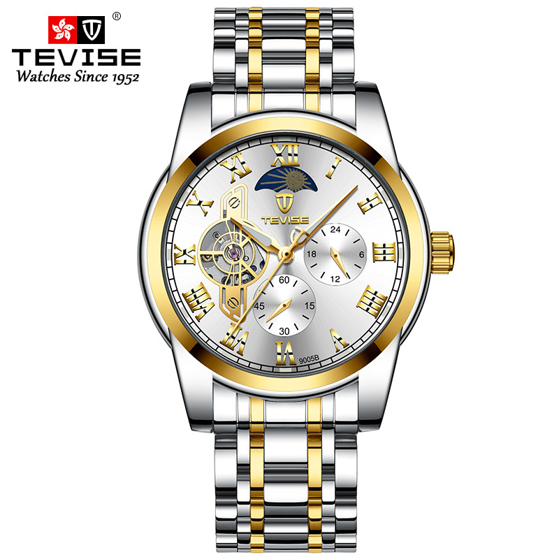 TEVISE Luxury Watches Automatic Multifunctional Mens Five-needle Mechanical Watch Popular and Fashionable Mens Watch Large Dial. T042-9005B