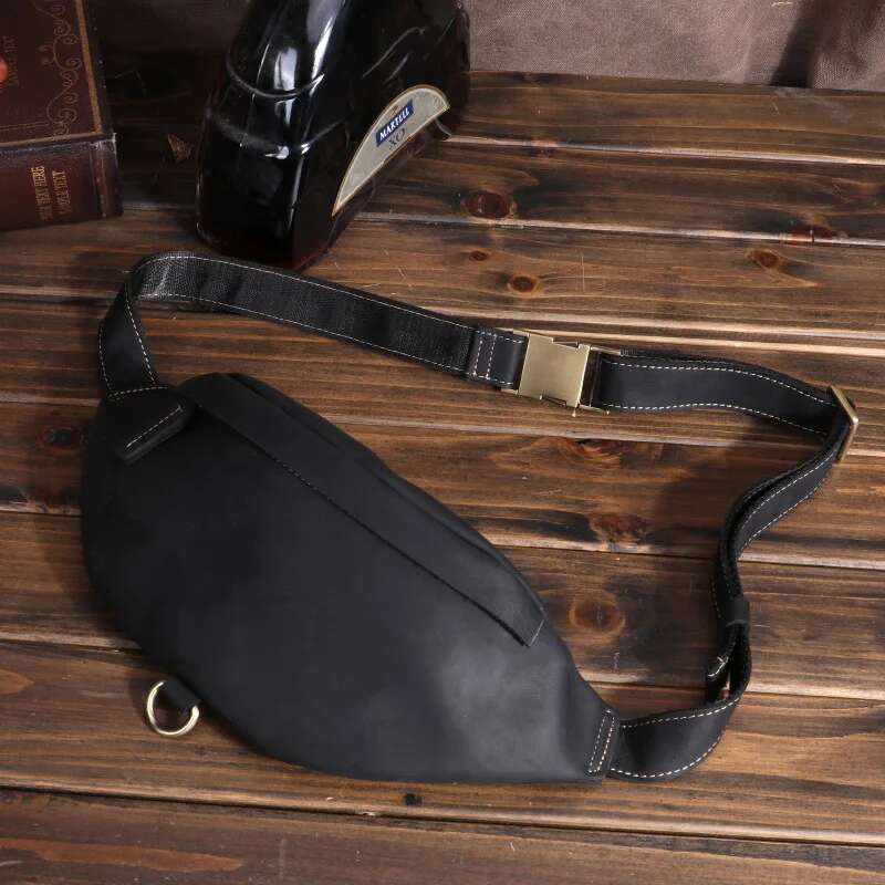 Sports Head Layer Cowhide Multi-Functional Mobile Phone Waist Pack Crazy Horse Leather Men's Bag Retro