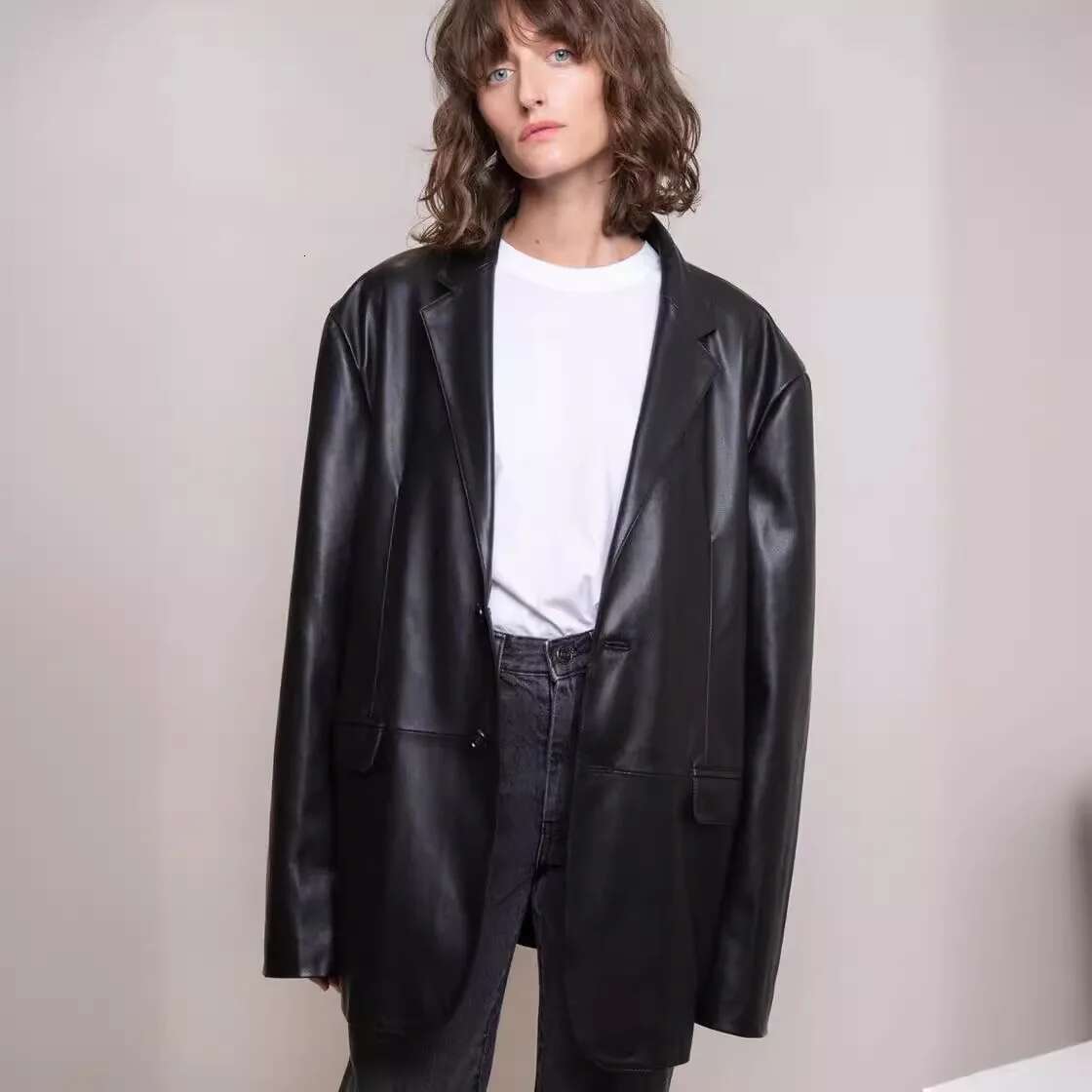 Niche Designer Protein Unisex Women Coat Loose Silhouette Leather Jacket