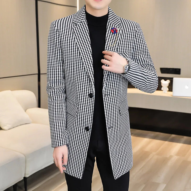Autumn Winter Wool Blends Jacket Men Long Casual Business Trench Coat Streetwear Overcoat Social Windbreaker Clothing 250106