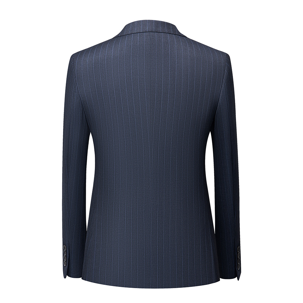 H158 Men's Korean style slim fit blue-gray striped business wedding casual suit