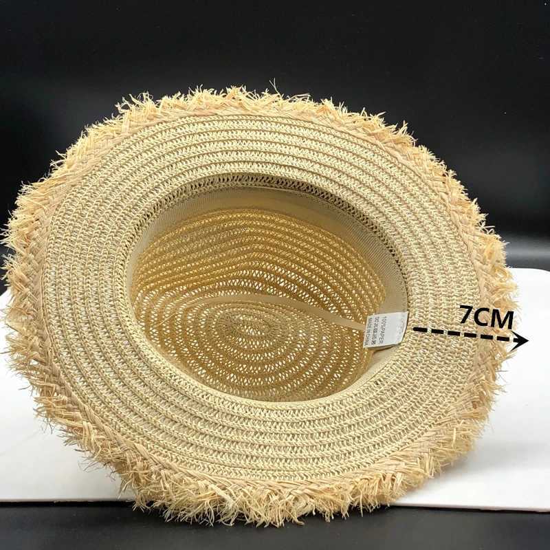 Warm natural wide Brim Burr Raffia straw hat edge Warm plain big beach Summer sun hat Big straw hat Chapeau 55-58cm X250109