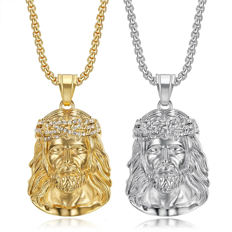 Hip Hop Bling Gold Color Stainless Steel JESUS PIECE Pendants Necklace for Men Rapper Jewelry Drop 250109