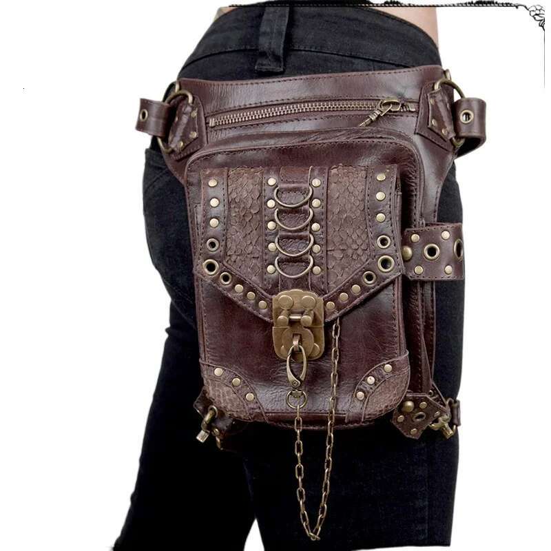 Fashion Trends Shoulder Waist Bags For Women Retro Punk PU Leather Outdoor Travel Fanny Pack Mobile Wallet Hanging Leg Bag Gift