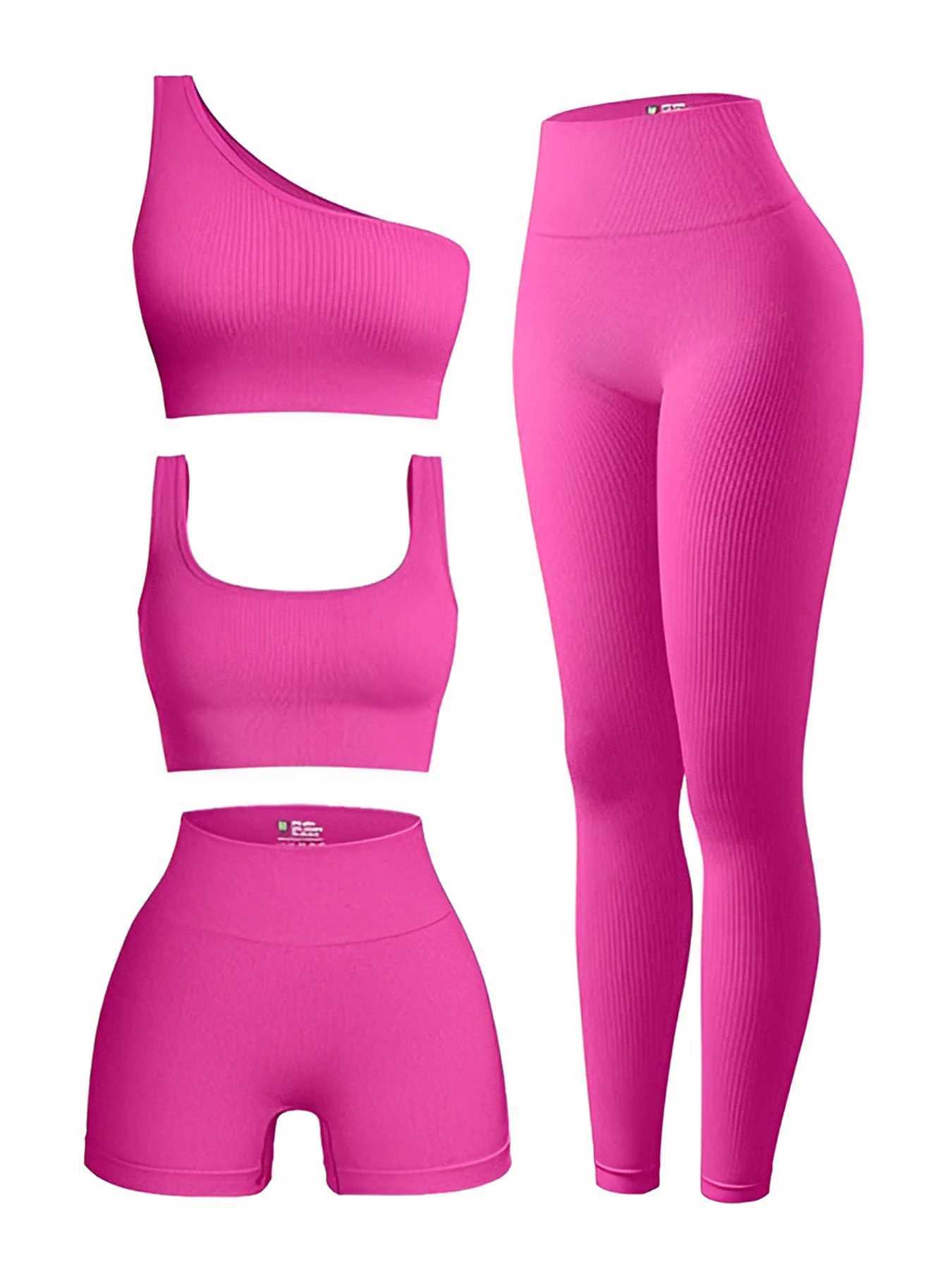 4 Piece Workout Sets For Women Ribbed Leggings Clothes Yoga Sets Active Wear Matching Work Out Sets Gym Pilates OutfitsXJ250109