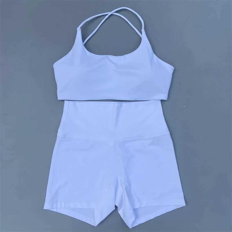 Solid Color Soft Gym Yoga Set Short Legging +Cross Sport Bra Tracksuit Women Gym Suit Comprehensive Training Jogging AthleticXJ250109