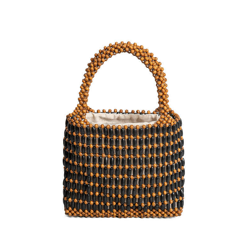 Cross Border Handmade Wooden Bead Woven From Europe And America, Women's Summer Niche Design, Hand-Held Commuting Small Square Bags