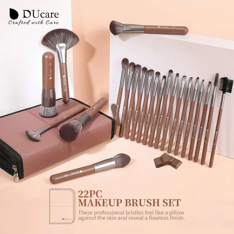 DUcare Makeup Brushes 22Pcs With Foldable BAG Nylon Hair Fan Powder EyeShadow Blending Eyeer Eyebrow Cosmestic Make up Brush