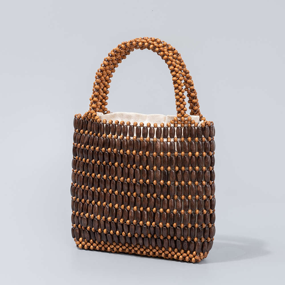 Summer Trend: Wooden Bead Hand Woven Niche Design, Hand-Held Commuting Bag, High-End Women's Bags