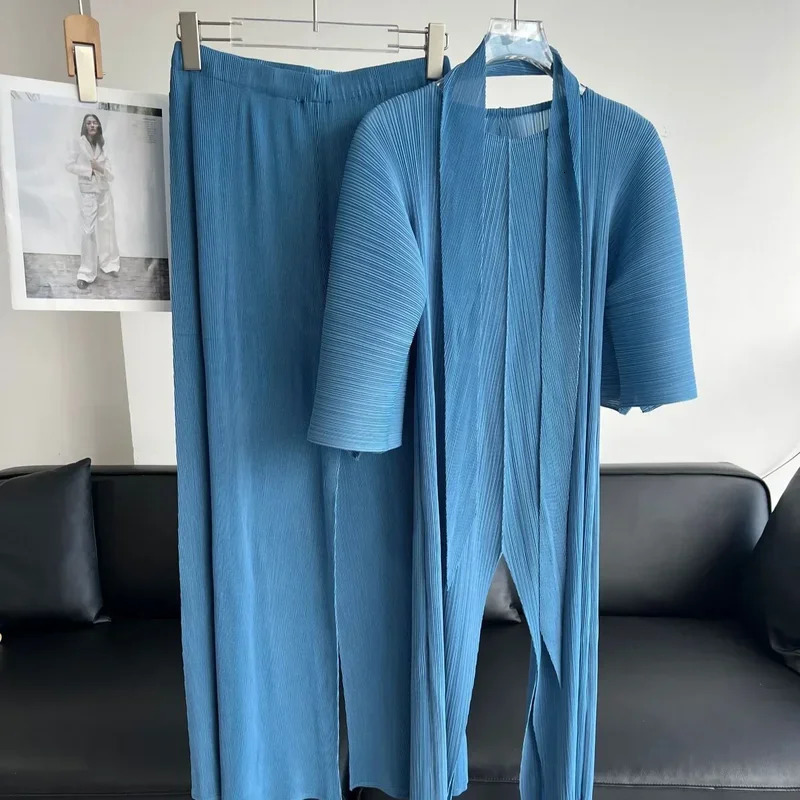 Miyake Pleated Solid Color Irregular Evening Dress Top and Pants Twopiece Set Personalized Fashion 250106