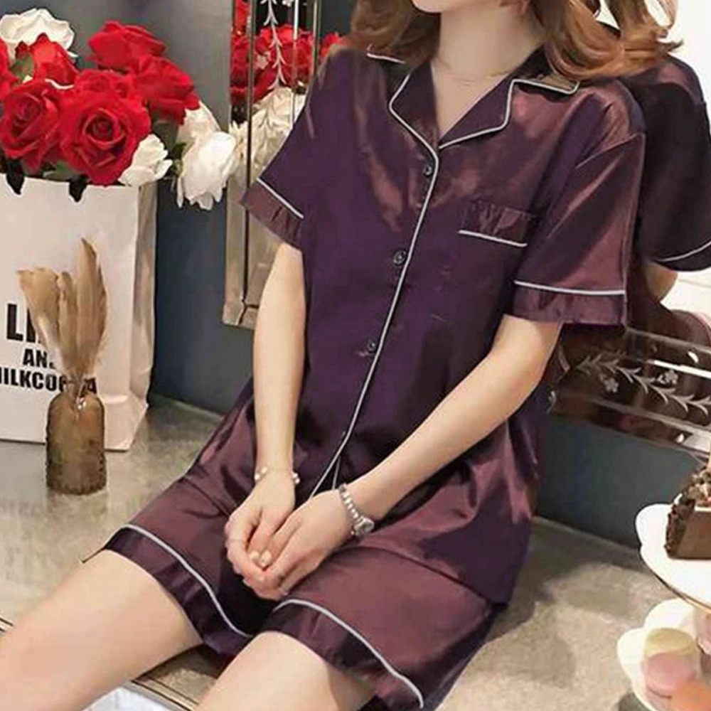 Plus Size Set L5XL Women Pajamas Suit Summer Casual Loose Soft Short Sleeve Button Pockets ShirtShorts 2PC Lounge Homewear 250106