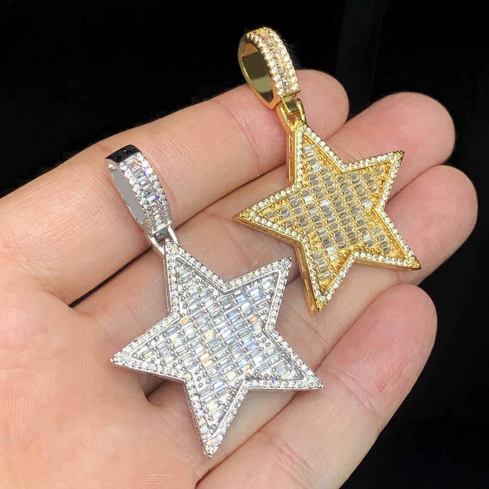Iced Out Hip Hop Star Pendant Necklace for Men Women Bling 5A Cubic Zirconia Cz Paved Fashion Jewelry 250109