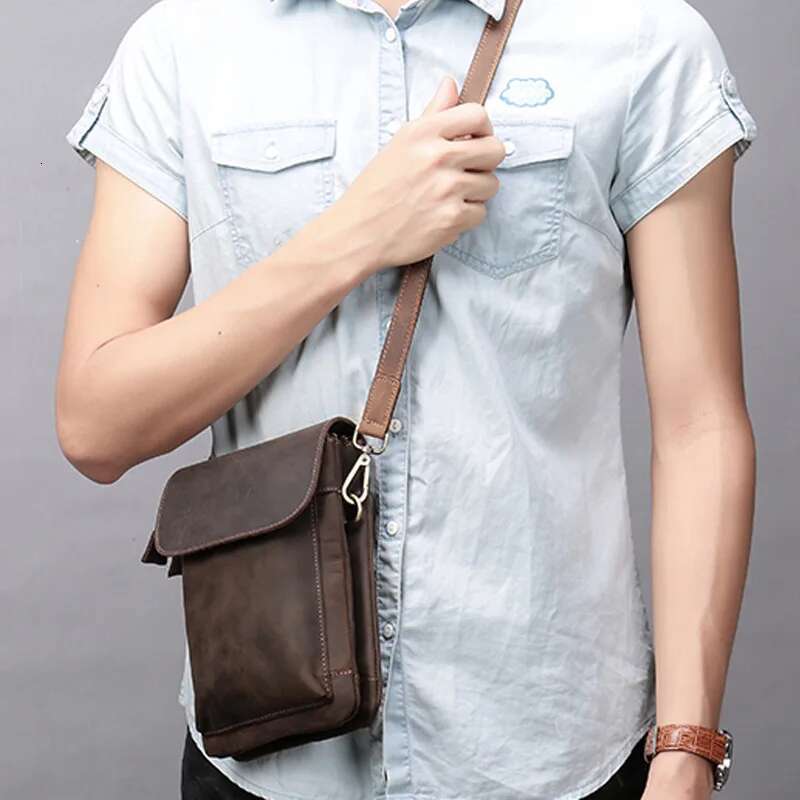 100% Genuine Leather Male Waist Vintage Style Men Travel Fanny Pack European Man Outdoor Phone Bags With Shoulder Strap