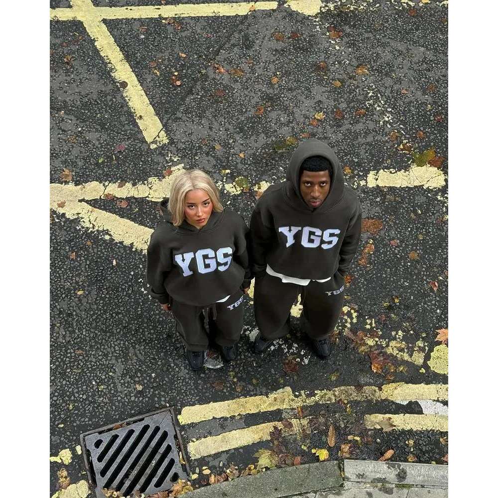 American Gothic YGS letter oversized men's Y2K streetwear fashion loose Haruku long sleeved pullover hoodie women's