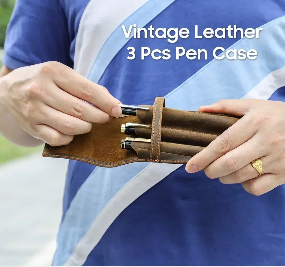 Handcrafted Fountain Pen Pencil Case Genuine Leather Pen Bag for 1-3 Pens Stationery Office School Supplies For JINHAO 250110