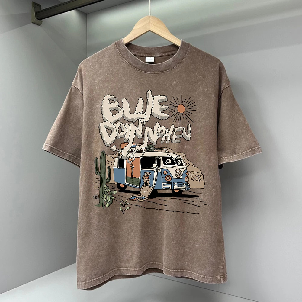 Please Pay Attention To American Retro Cartoon Male Tshirt Oversized Loose T Shirts Cotton Hip Hop Breathable TShirts 250106