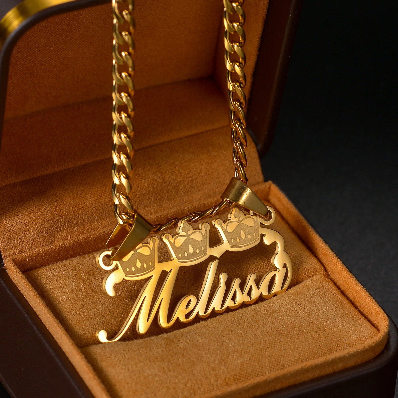 Acheerup Personalized Engrave Name 2 Hooks Necklace for Women Men Stainless Steel Custom Crown Thick Chain Pendant Birthday Gift 250109