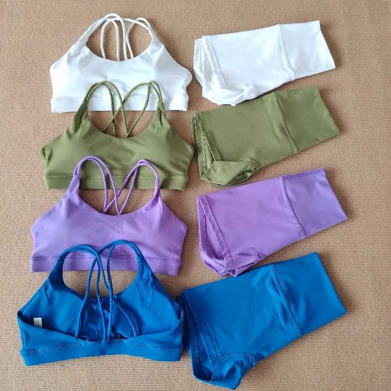 Women Gym Suit Yoga Clothes Shorts Leggings+ Bra 2-Piece Set Running Exercise Fitness Sportswear High Waist Cross Beautiful BackXJ250109