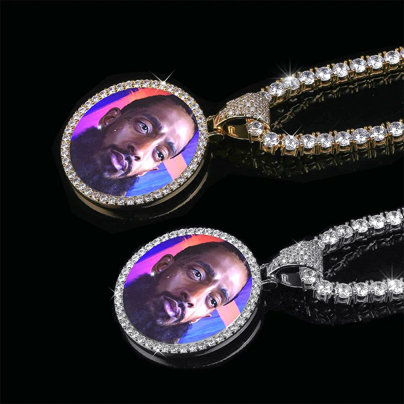 Custom Hiphop Jewelry Sparkly Souvenir Necklace Personalized Po Round Pendant Valentines Day 250109