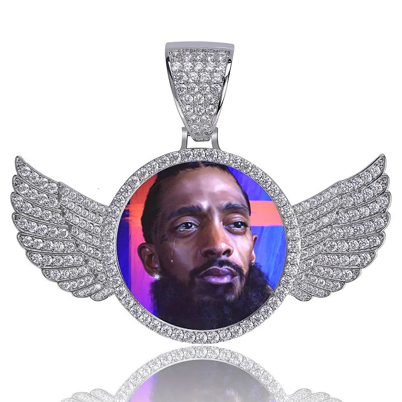 Custom Po Wings Shape Gold Necklace Pendant Ice Out Cuban Men Hip Hop Picture Jewelry Gifts Free Personalized 250109