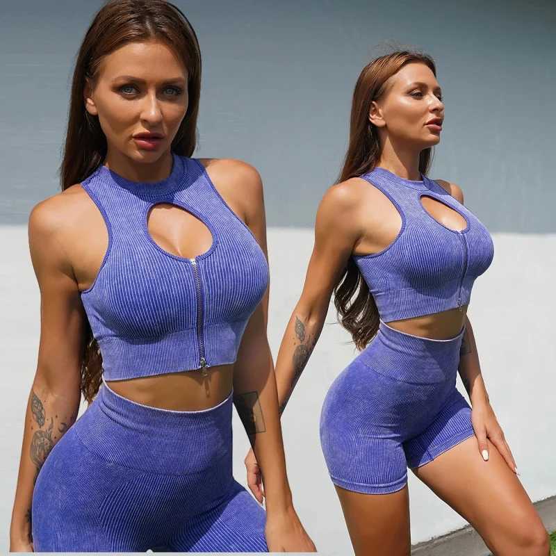 2 Piece Zipper Yoga Set Compression Outfit Women Seamless Sports Crop Vest Shorts Pants Suits Gym Wear Fitness Workout ClothesXJ250109