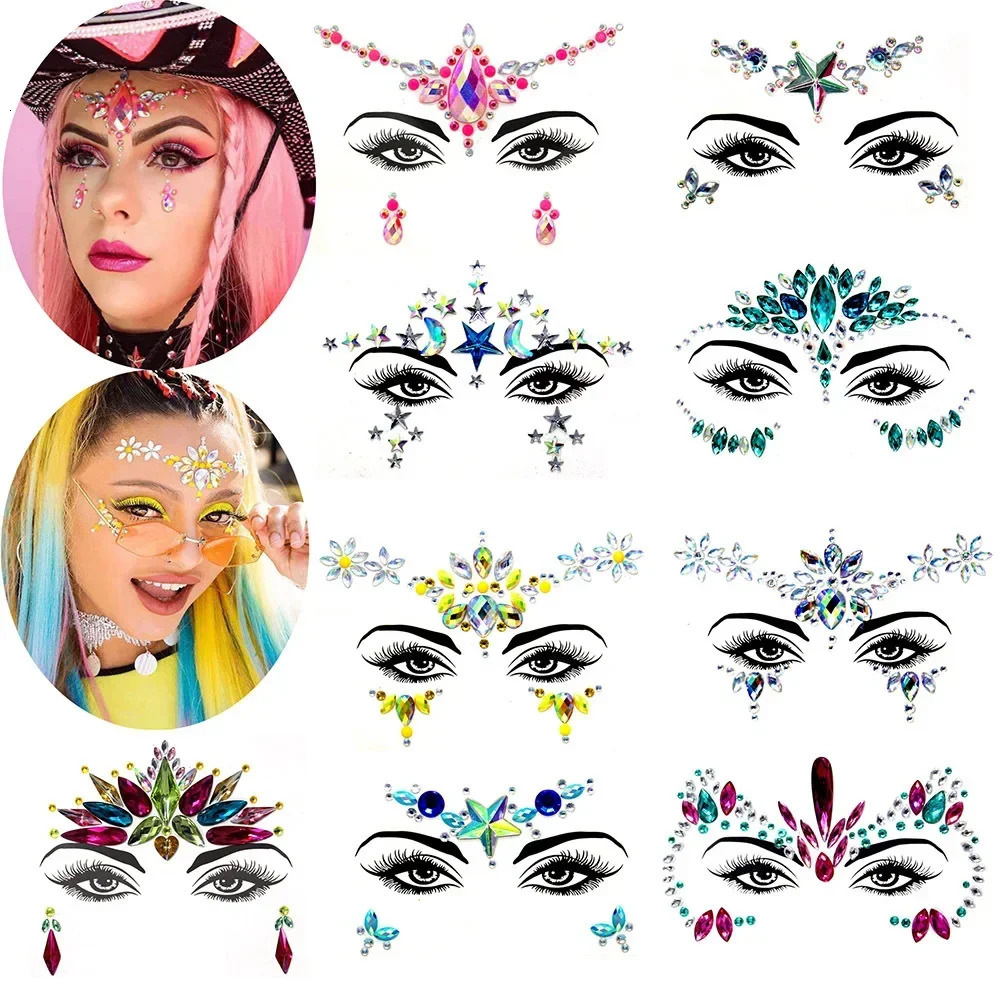 Sexy Face Tattoo Stickers Glitter Tattoos s for Woman Temporary Party DIY Kids Holiday Jewels 241230