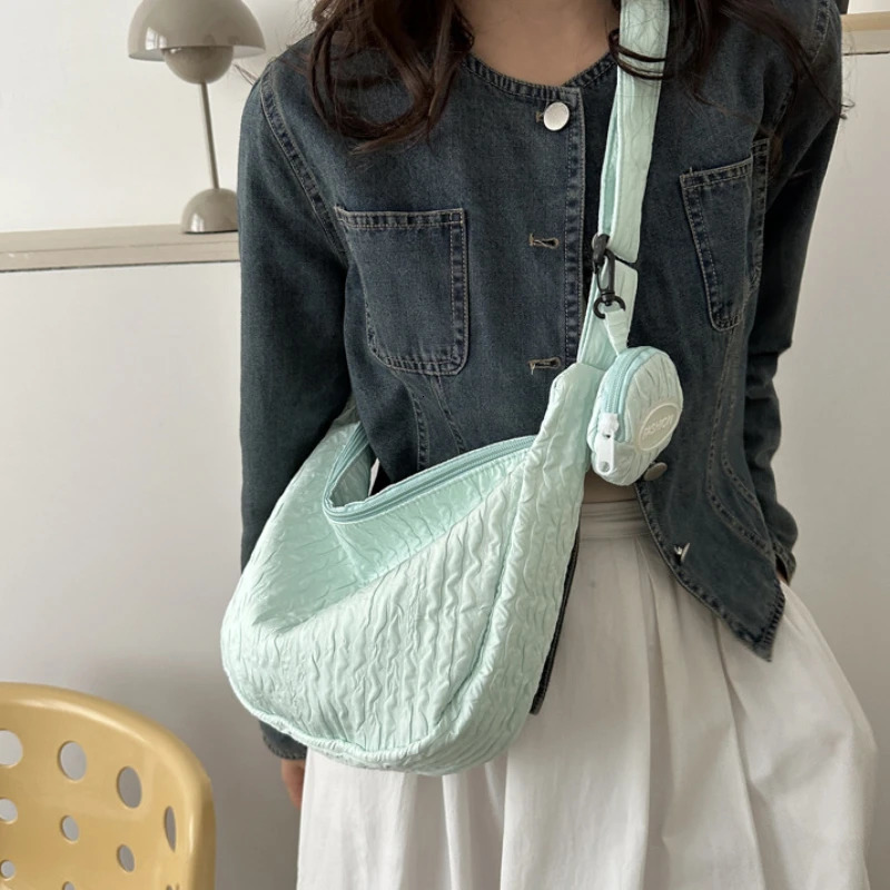 Women Pleated Cloud Shoulder Crossbody Bag Candy Color Sweet Cute Soft Lightweight Bag Casual Fashion Girl 2 in 1 Messenger Bag 250106