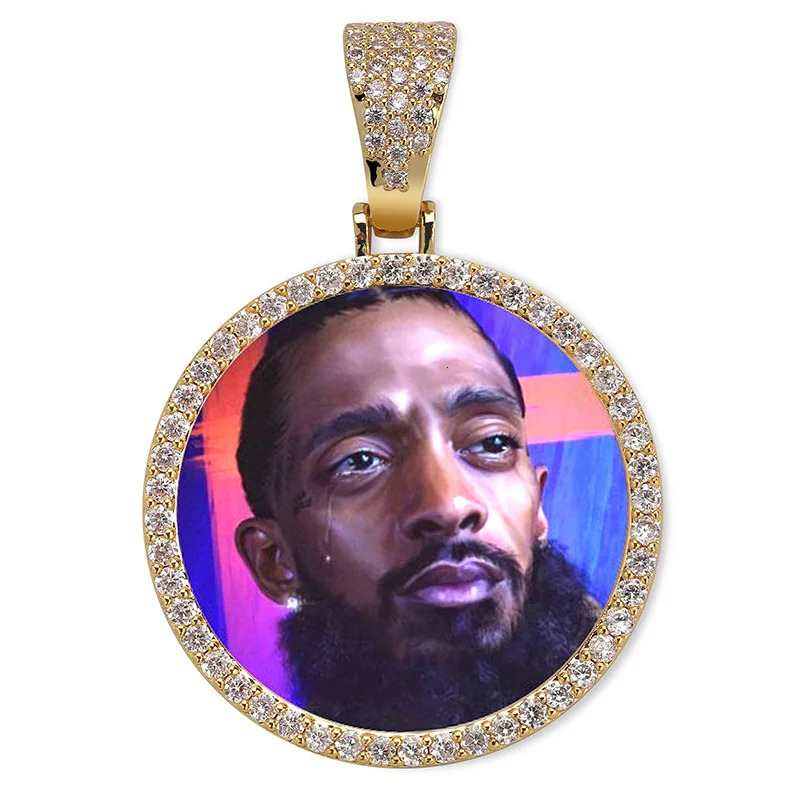 Custom Hiphop Jewelry Sparkly Souvenir Necklace Personalized Po Round Pendant Valentines Day 250109