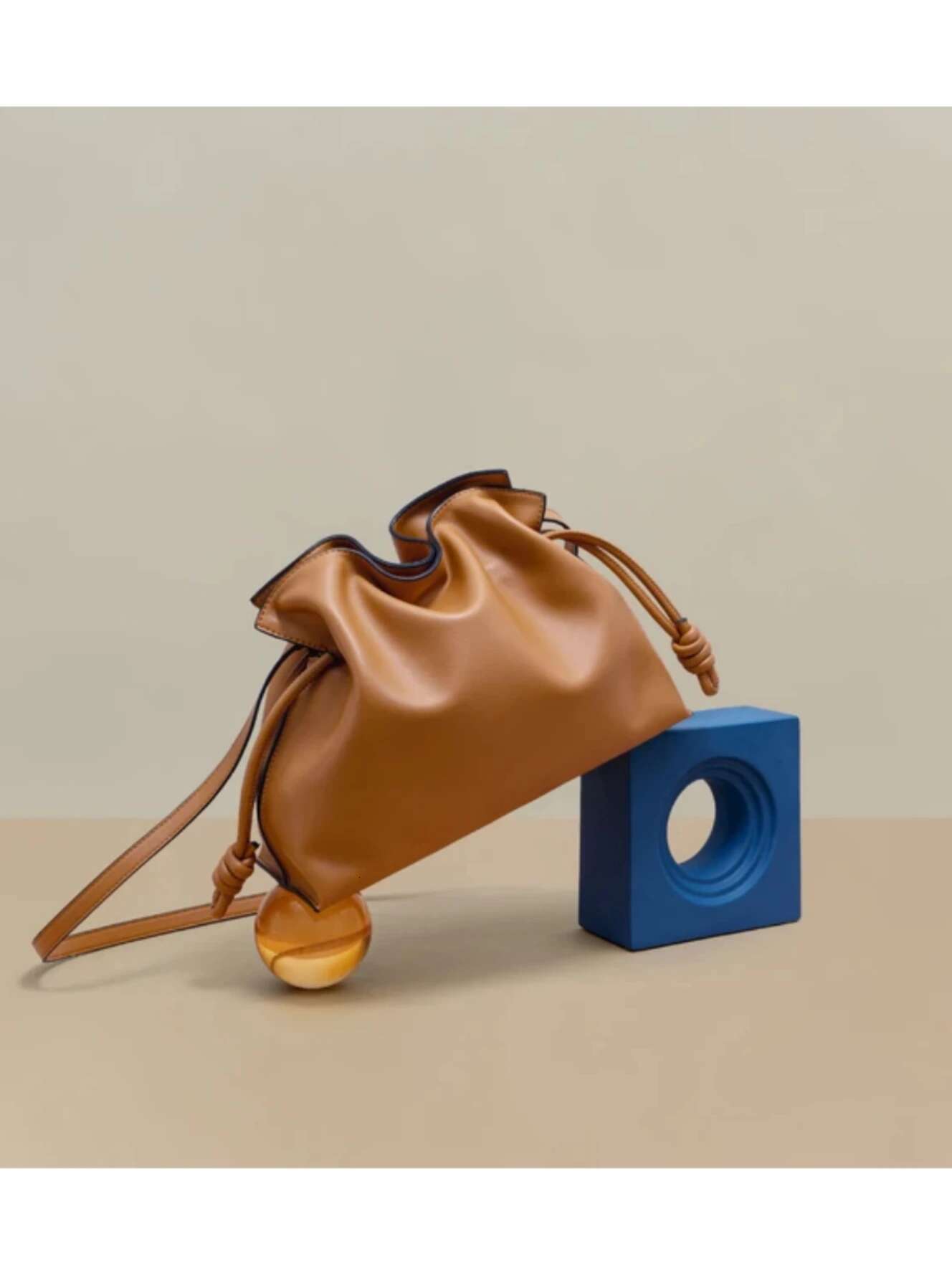 Genuine Crossbody Lucky French High-End Design Cow Leather Women Drawstring Shoulder Bag