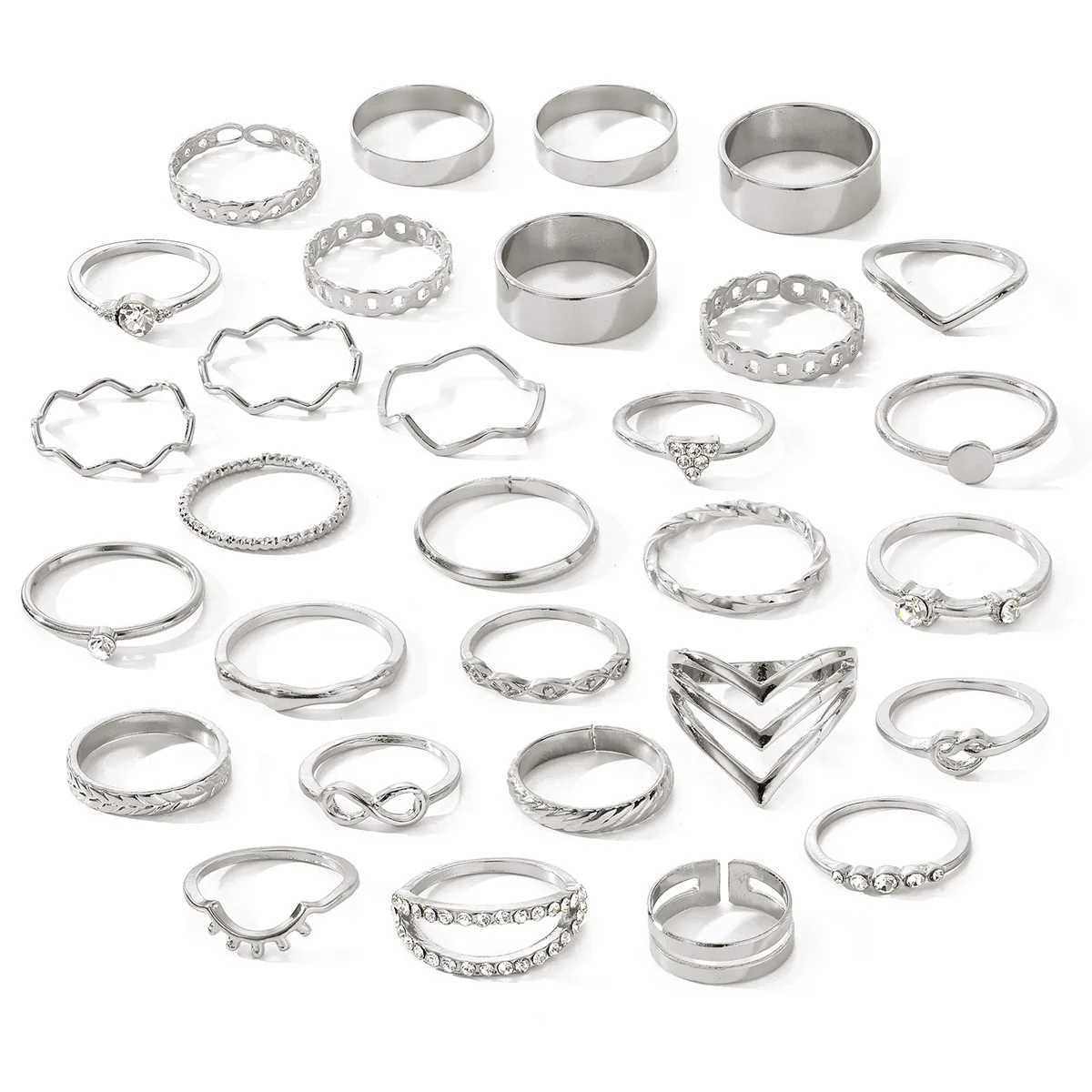 IPARAM 30 piece set gold silver womens ring zircon crystal ripple geometric ring stacked ring fashion jewelry W250109