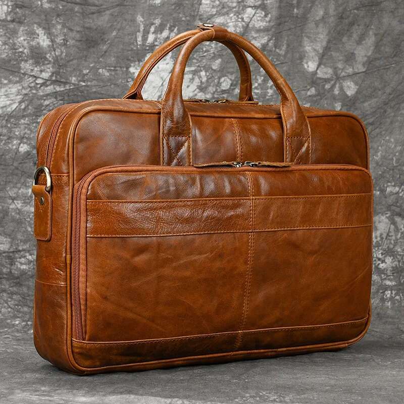 Men's Genuine Leather Briefcase, Business Handbag, Top Layer Cowhide Shoulder And Cross - Body Bag For Carrying Laptop Outdoor