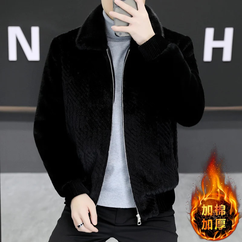 Winter Mens Faux Fur Jacket Cotton Thick Suede Collar Casual Mink Business Coats Men Clothing 250107