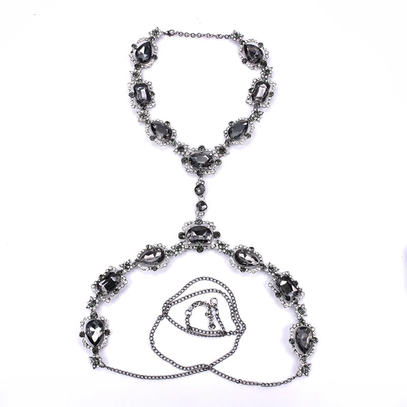 Fashion Green Red Clear Big Glass Waist Chains Body Chains Necklace Women Indian Statement Crystal Rhinestone Necklace Jewelry 250107