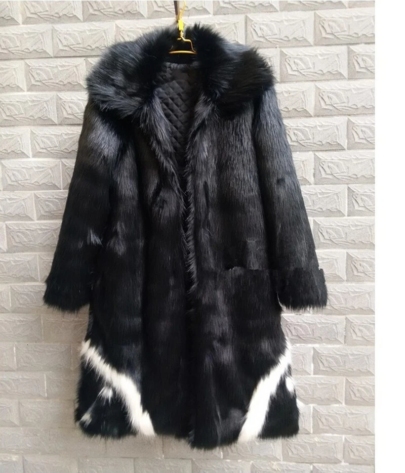 Winter Faux Fur Thick Coats Man Black White Loose Straight Open Stitch Long Full Sleeve Warm Panelled Vintage Windbreak 250107