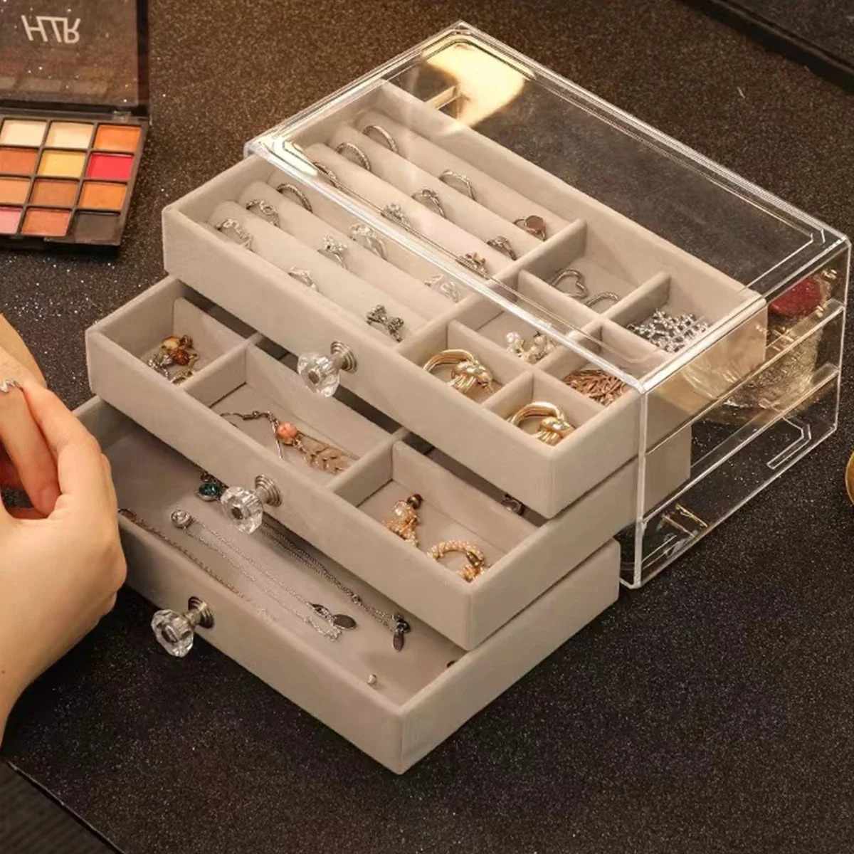 three layer clear drawer earrings bracelet Jewelry storage box Earrings ring jewelry box 250106