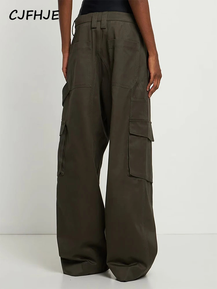 CJFHJE Women Wide Leg Pants Korean Fashion High Waist Two Piece Detachable Corset Boning Loose Fit Unisex Olive Cargo 250106