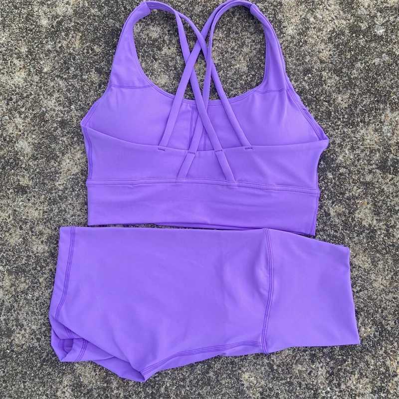Solid color womens soft gym yoga suit bicycle short leg 2pc cross sports bra track and field uniform comprehensive training jogging sportswearXJ250410