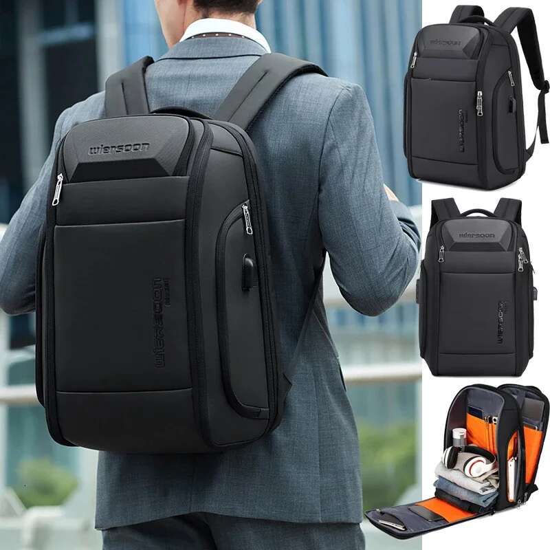 Man Backpack Business Black With Password Anti Theft Waterproof Travel Multifunctional USB Charging Bag Laptop 15.6In Oxford New