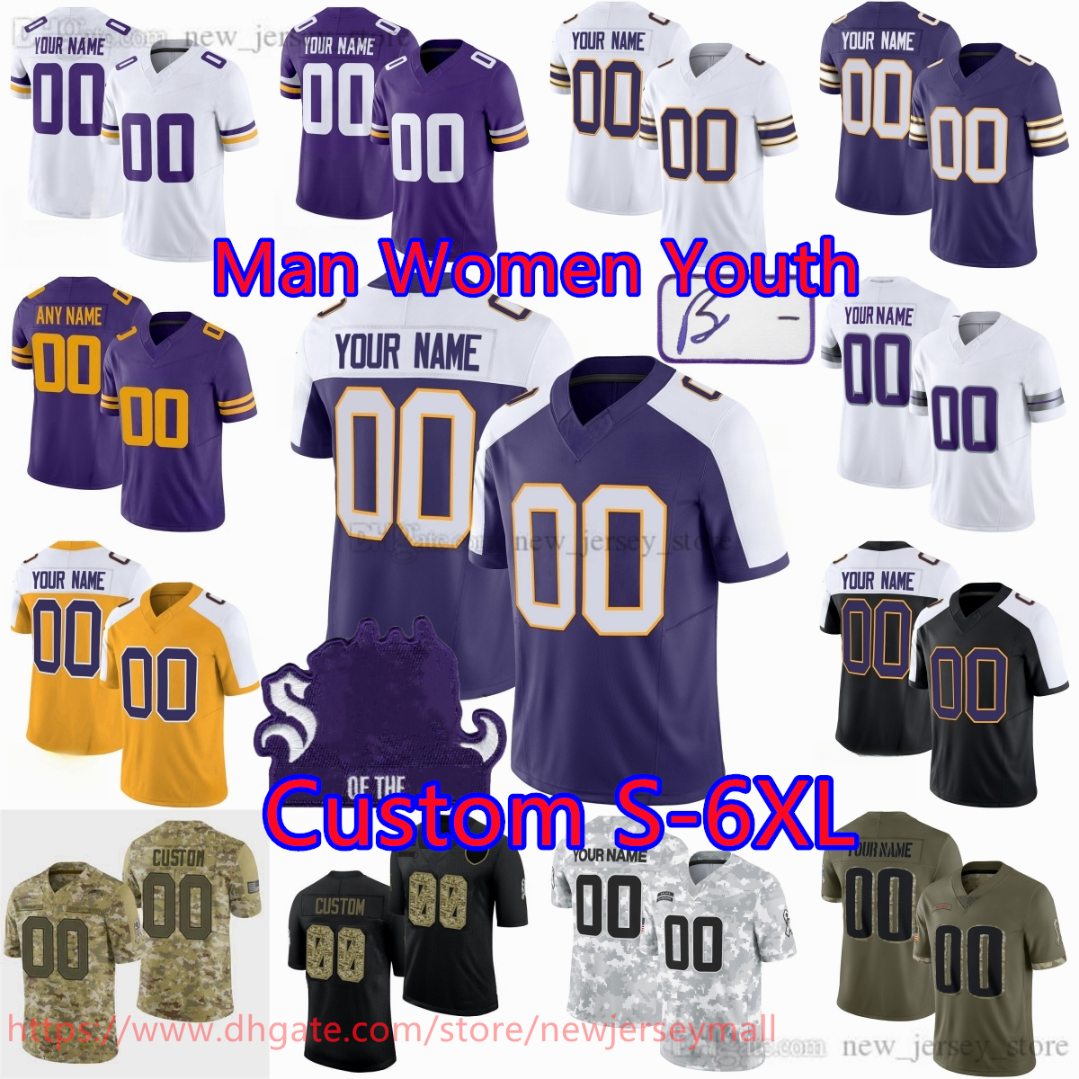 18 Justin Jefferson Custom 2025 DIY Football 9 J.J. McCarthy Jersey Stitched Harrison Smith TJ Hockenson Camryn Bynum Andrew Van Ginkel Addison Aaron Jones Cris Carter