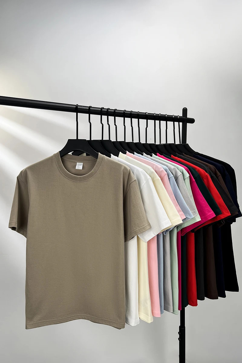 High quality 100% cotton short sleeve mens Tshirt summer round neck loose casual solid color plus size breathable top women 250106