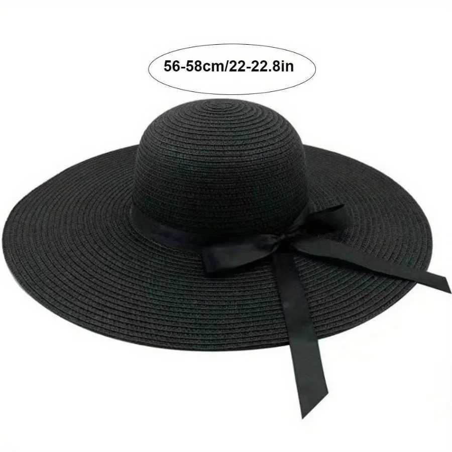 Summer Sunscreen Straw Big Brim Bow Ribbon Hat Solid Handmade Fishermans Hat Creative Dress up Travel Beach Clerk Bucket Hat X250109
