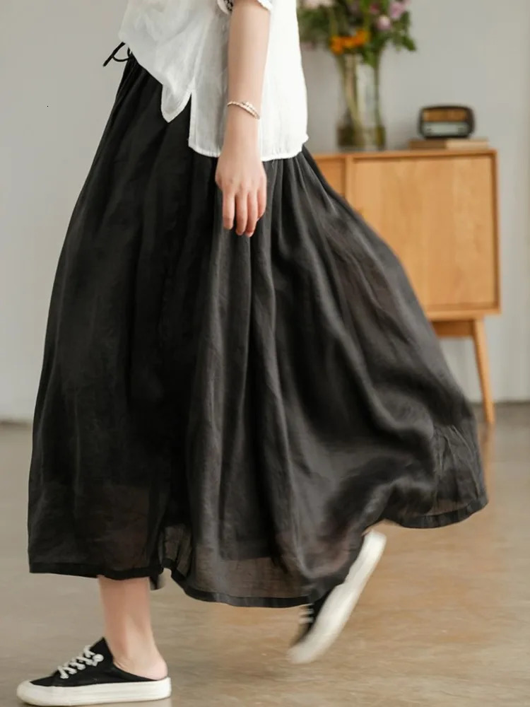 Oversized Elastic High Waist Long Summer Skirt Women Ruffle Loose Pleated Fashion Ladies Skirts Casual ALine Woman 250106