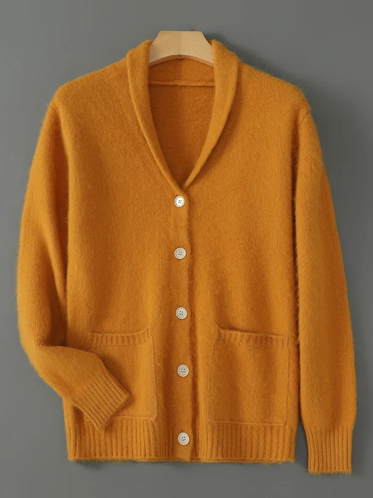 Quality 100% Mink Cashmere Autumn Winter Woman Plus Size 5XL VNeck Cardigan Sweater Knitting thicken Knitwear Solid Color Tops 250108